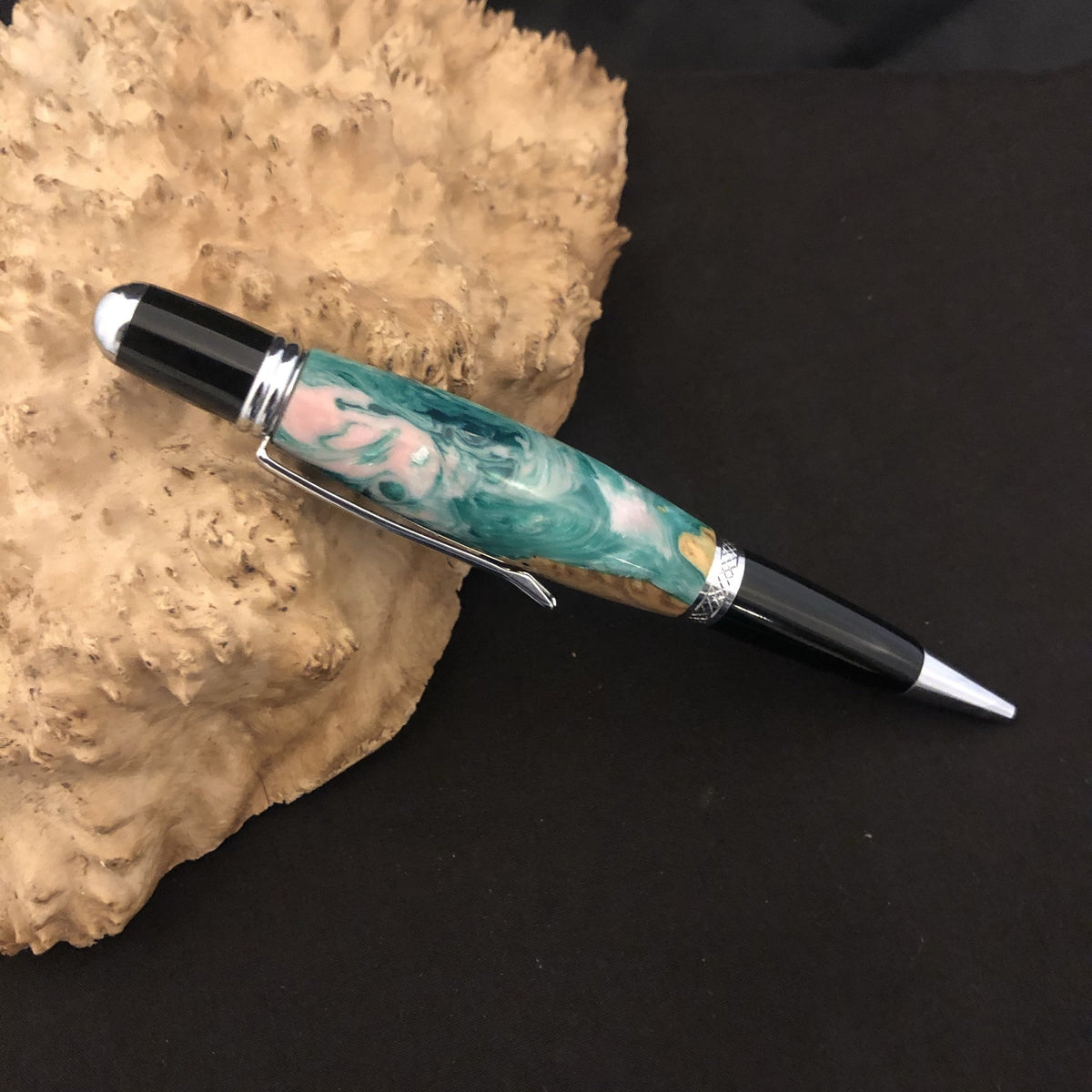 Sierra hotsell Style pen in black and gunmetal with stabilized maple burl and blue resin hybrid turning