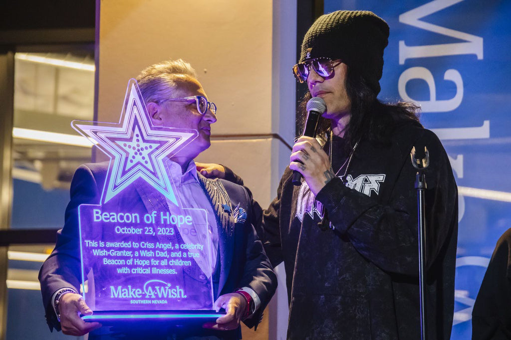 CCHobbyFun Lighted Sign Presented to Criss Angel by Make a Wish Nevada