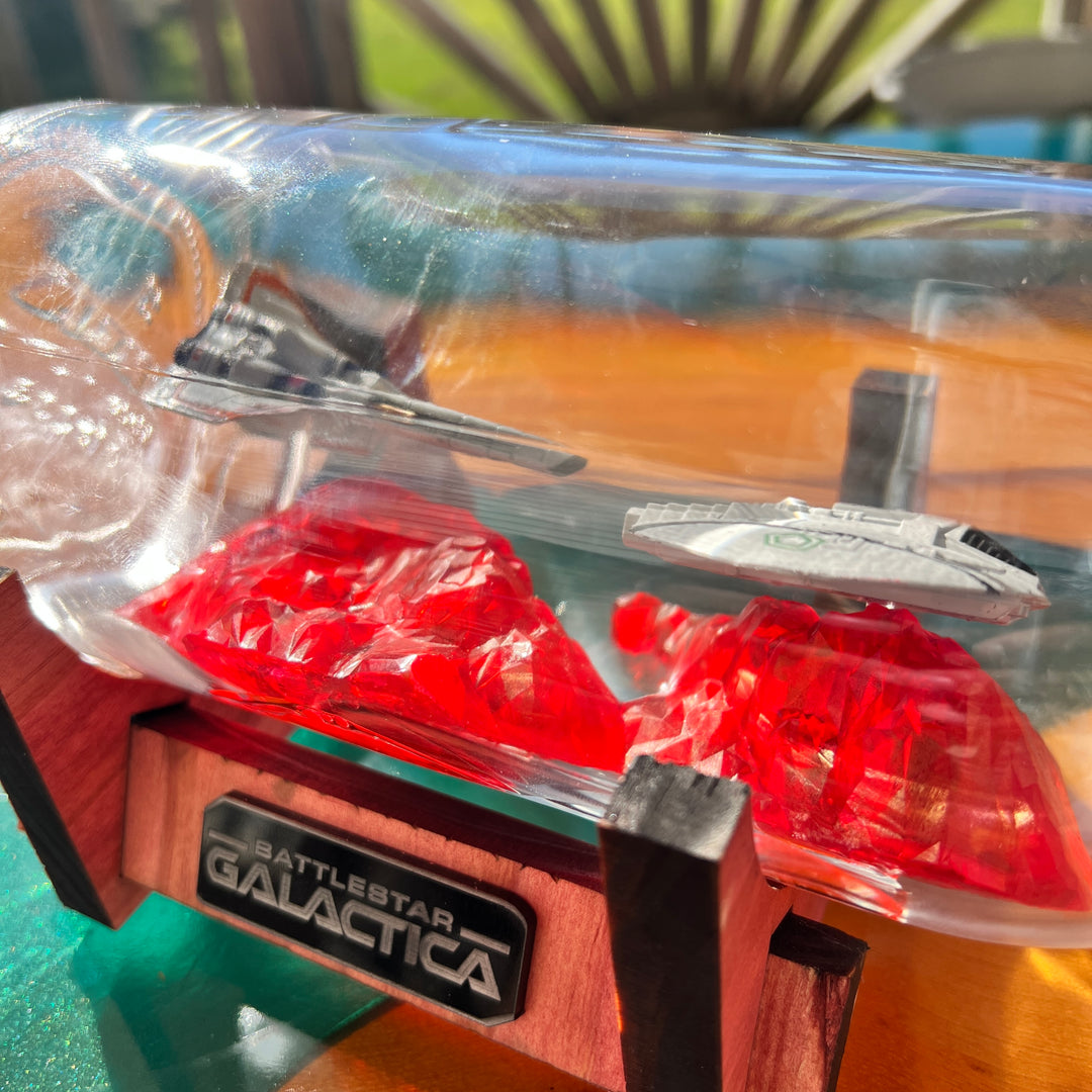 Battlestar Galactica Viper vs Raider Starship in a Bottle