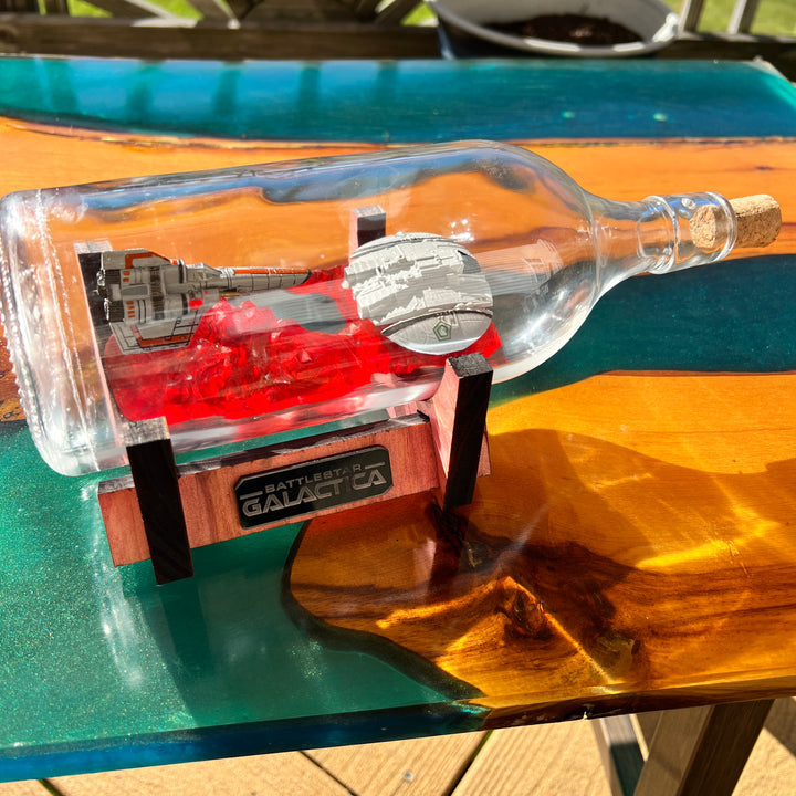 Battlestar Galactica Viper vs Raider Starship in a Bottle