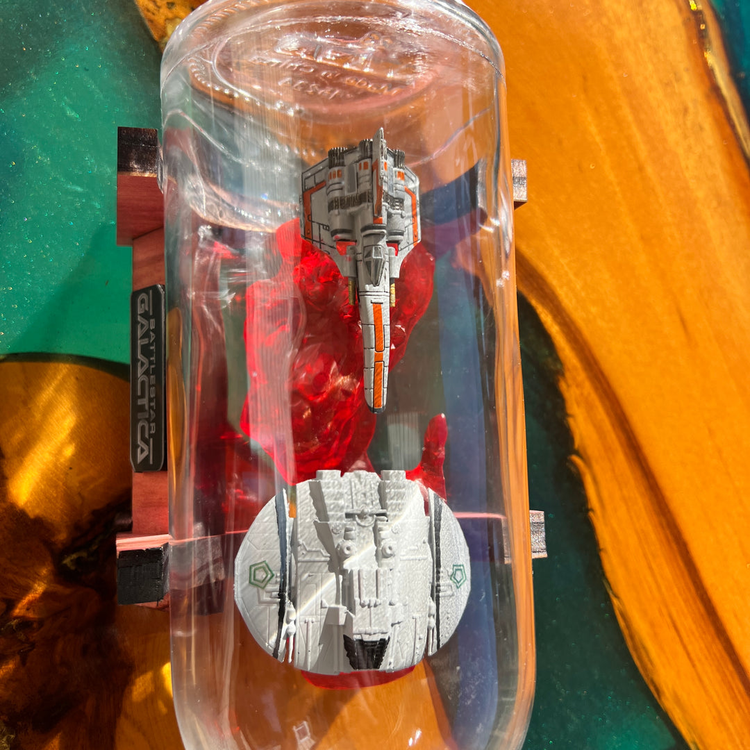 Battlestar Galactica Viper vs Raider Starship in a Bottle