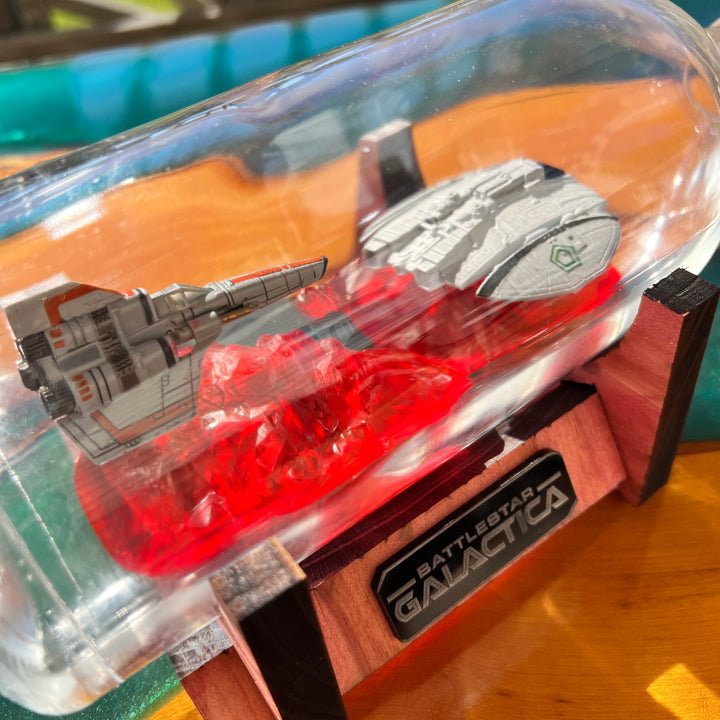 Battlestar Galactica Viper vs Raider Starship in a Bottle