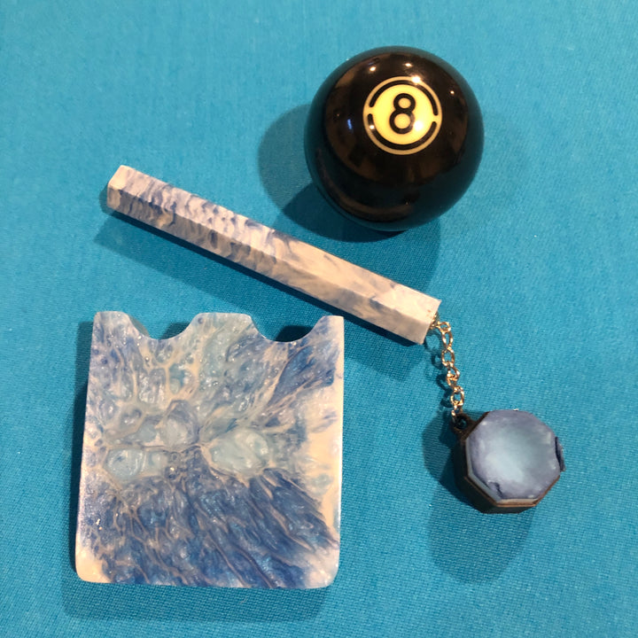 2 Cue Pool Claw Resin Blue and White  With Matching Chalk Holder Billiards