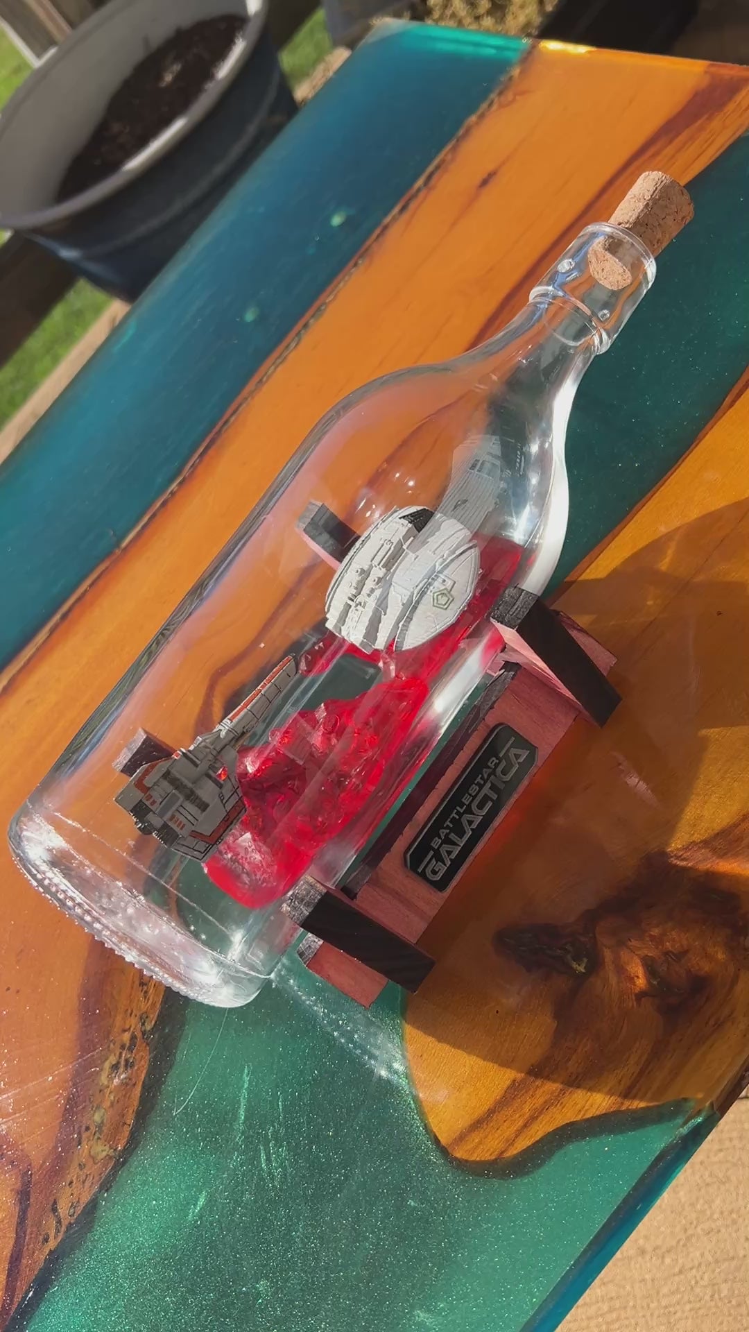 Battlestar Galactica Viper vs Raider Starship in a Bottle