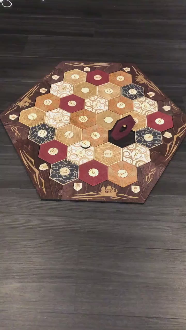 Stained Custom Engraved 5-6 Player Catan Compatible Board Set with Box