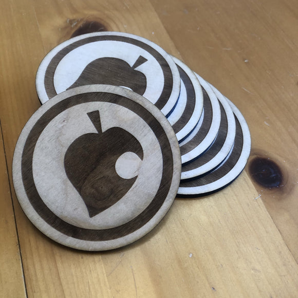 Animal Crossing Leaf Baltic Birch Wood Laser Cut Coasters Set of Six - CCHobby
