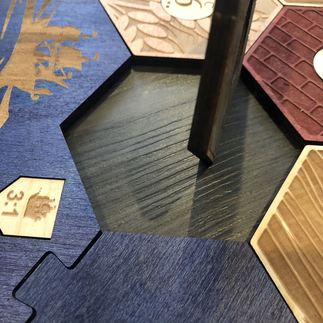 Blue Stained Catan Compatible Board Set with Laser Etched Terrain, Border and Number Pieces - CCHobby