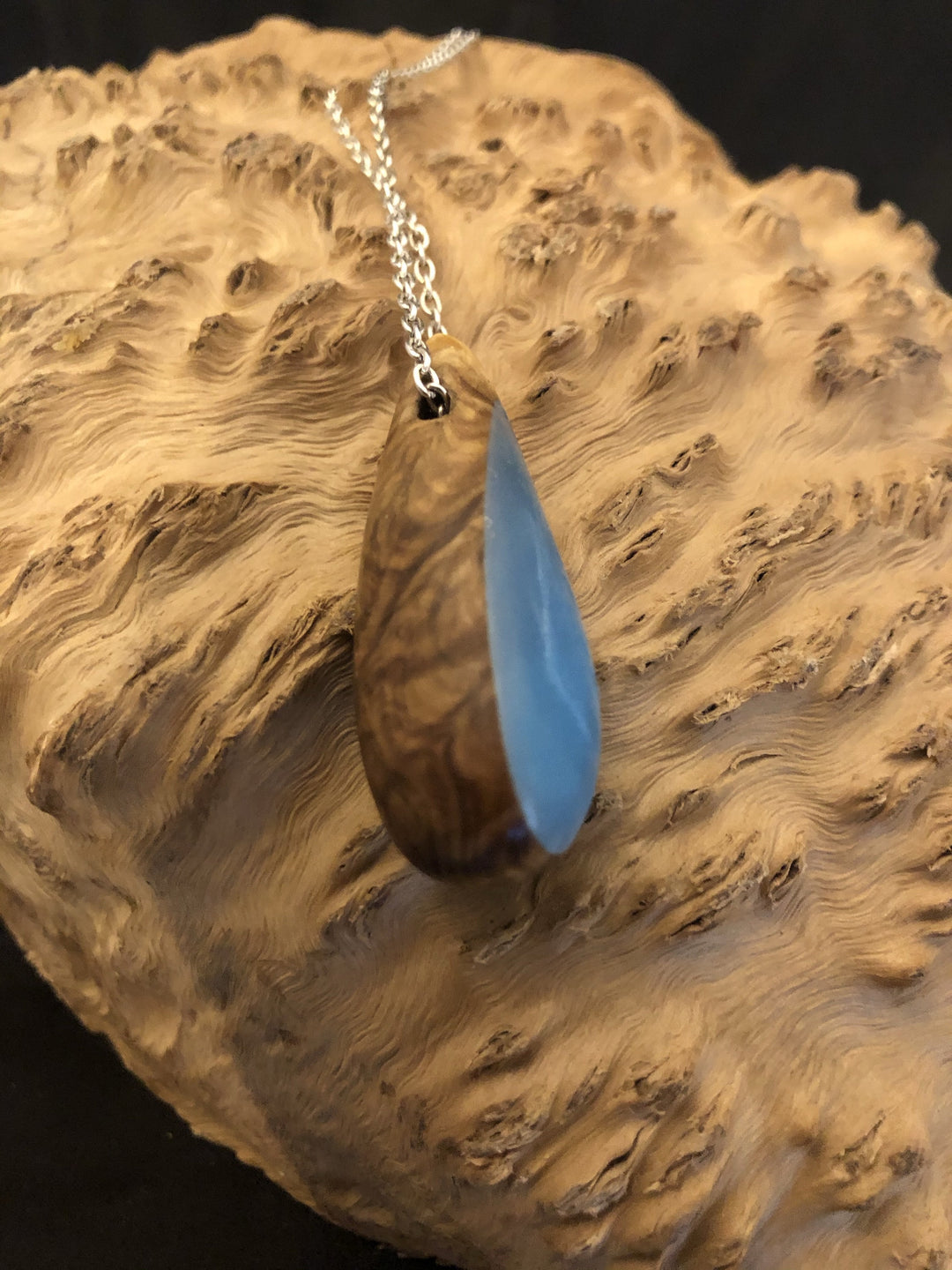 Burl Wood and Blue Resin Pendant - CCHobby