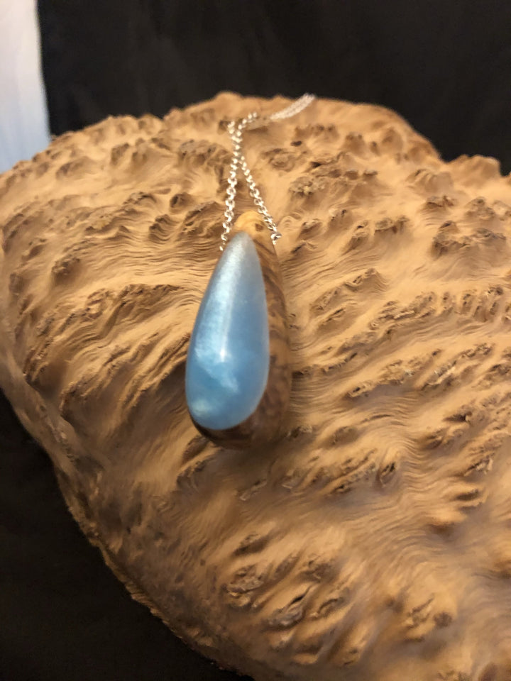 Burl Wood and Blue Resin Pendant - CCHobby