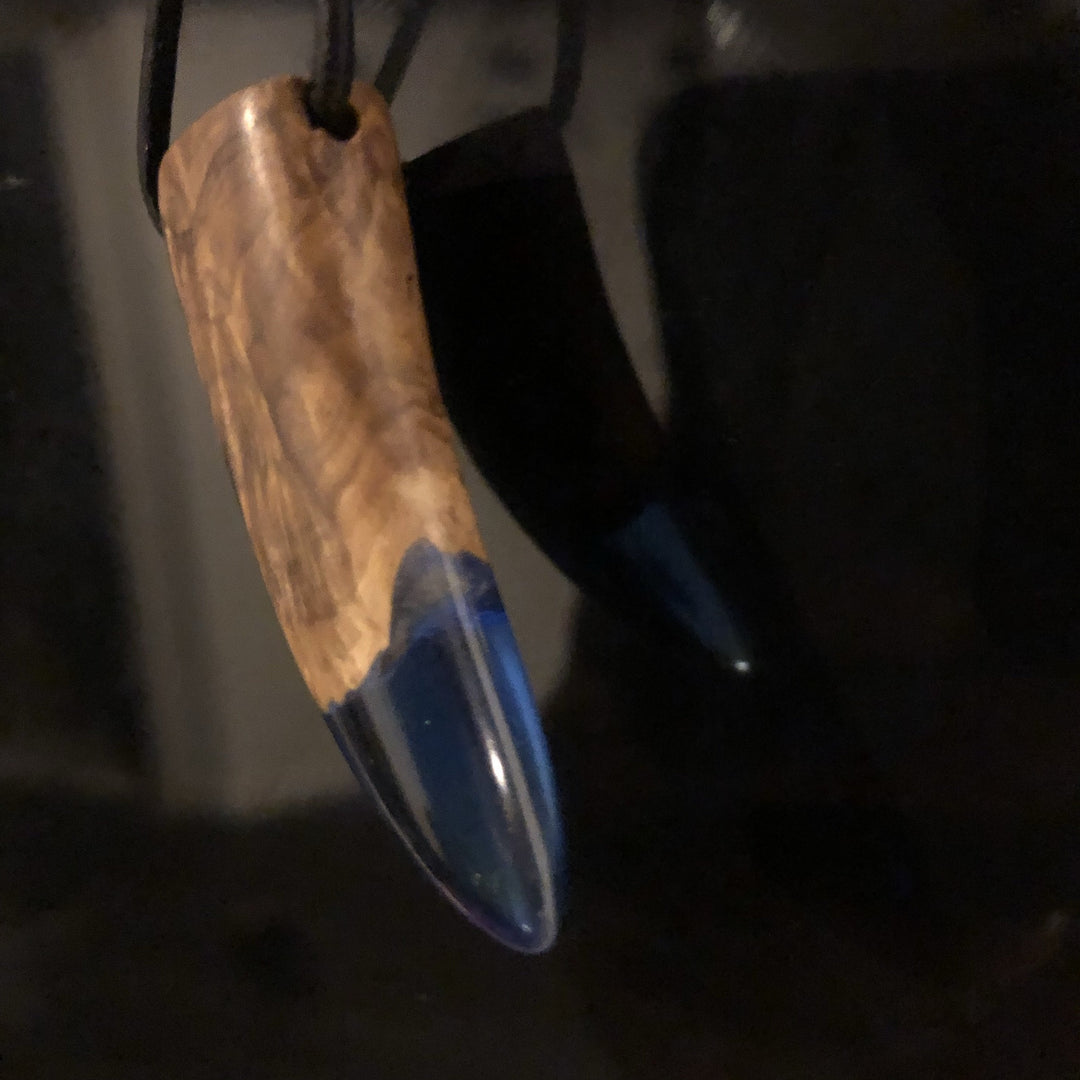 Burl Wood and Blue Resin Shark Tooth Pendant - CCHobby