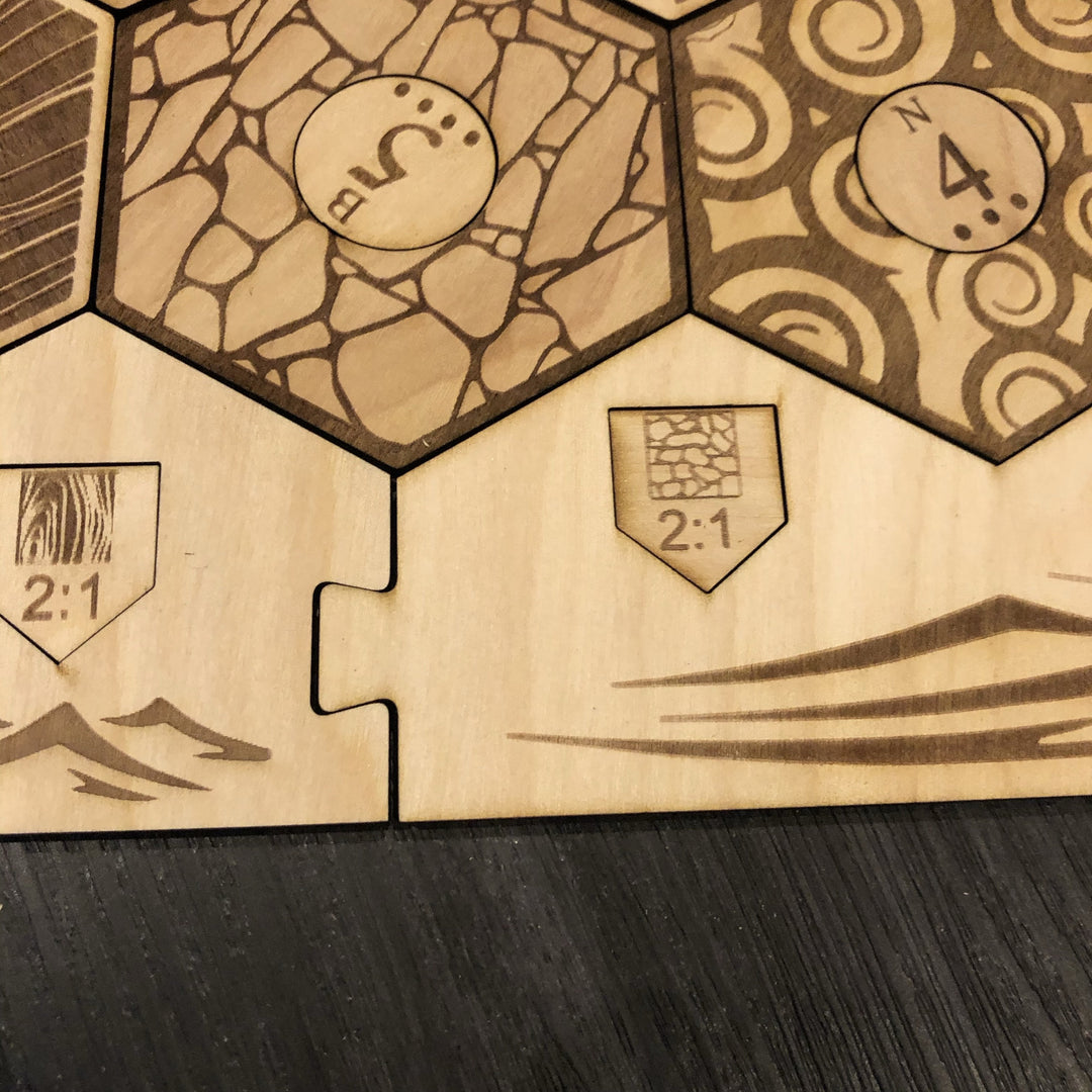 Custom Engraved 5-6 Player Settlers of Catan Board Set with Laser Etched Terrain, Border and Number Pieces - CCHobby