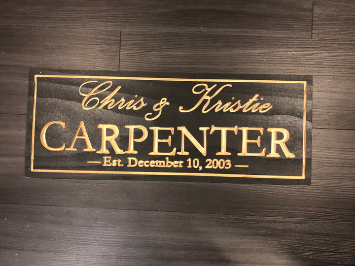 Personalized Wood Family Established Sign Engraved With Your Name and Date