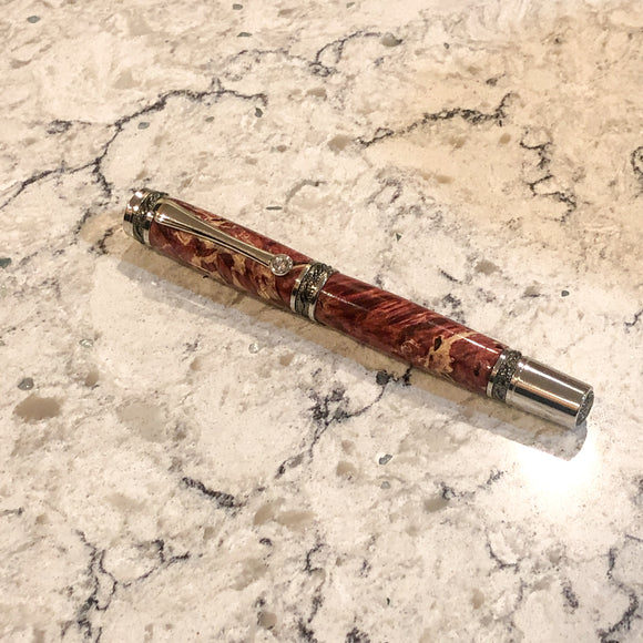 Majestic Fountain Pen with Red Stabilized Box Elder Burl