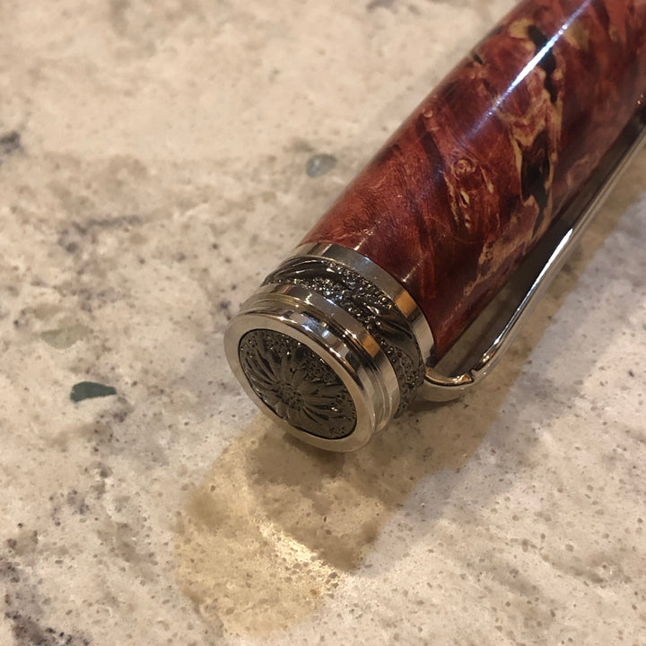 Majestic Fountain Pen with Red Stabilized Box Elder Burl