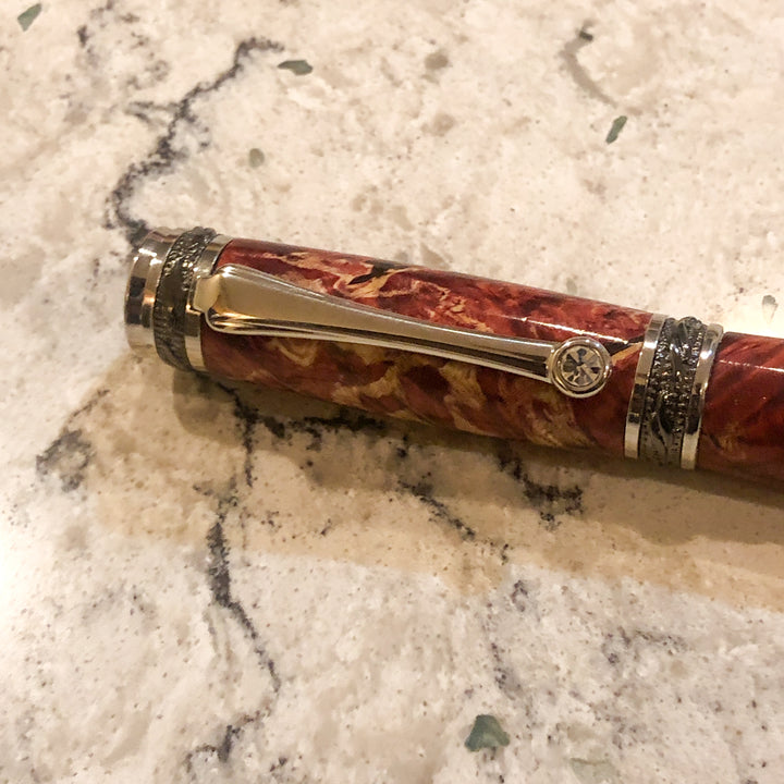 Majestic Fountain Pen with Red Stabilized Box Elder Burl